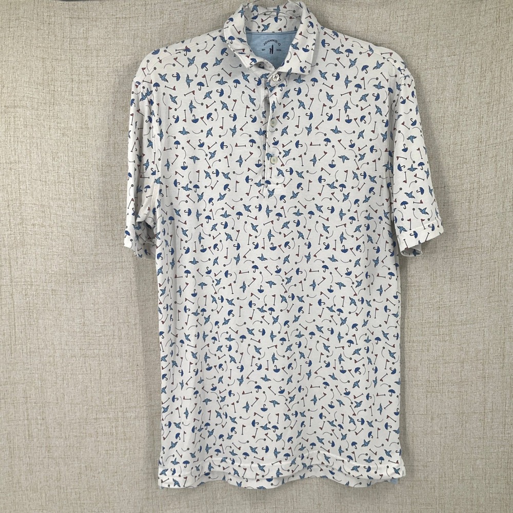 Johnnie-O Polo Shirt Mens Small White Golf Print Top Shelf Performance Preppy